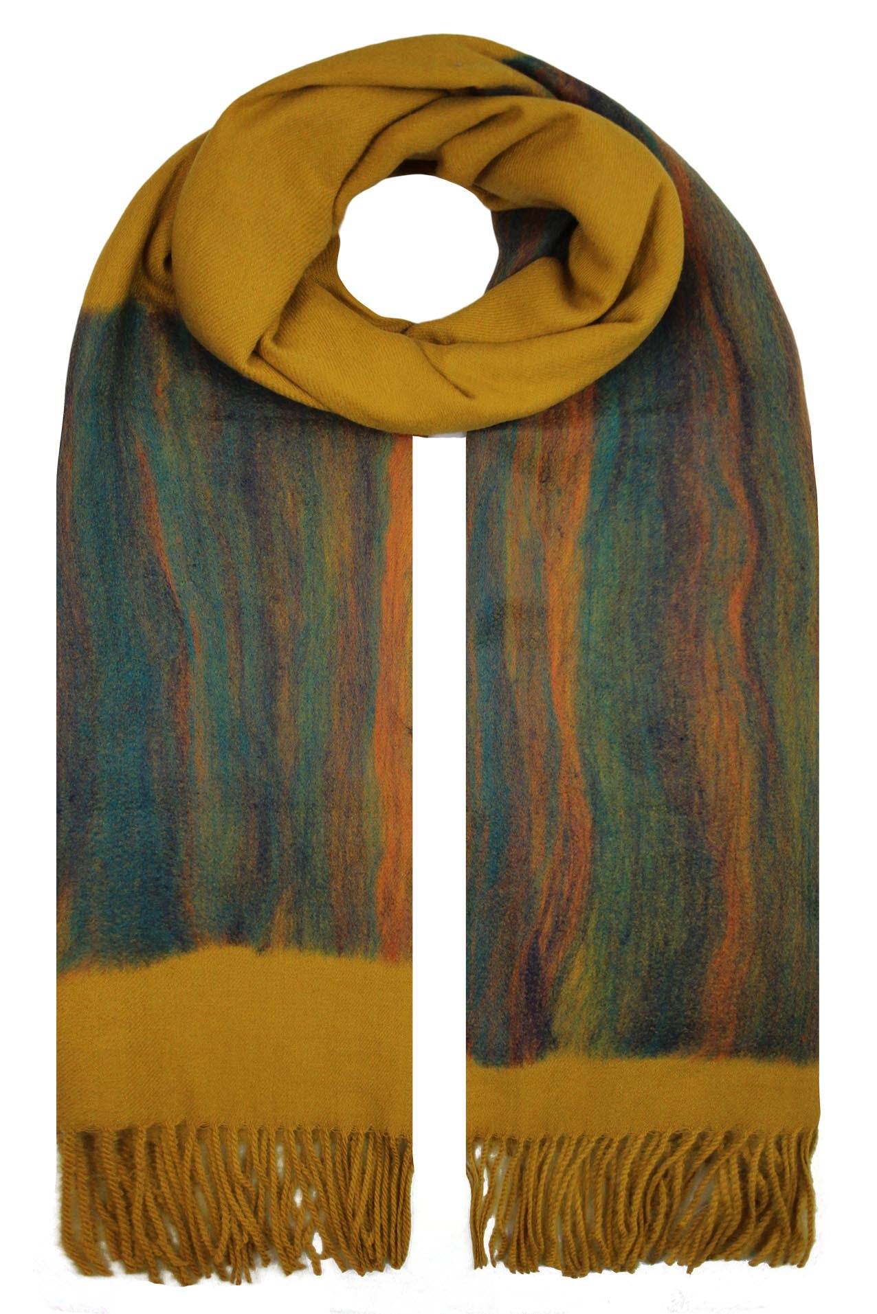 SF19160-104 Watercolour Pattern Wool Blend Scarf with Tassels