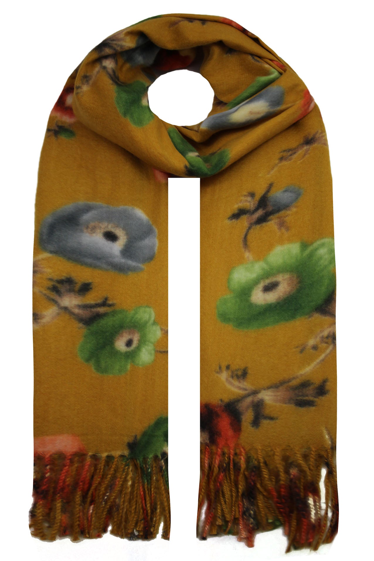 SF19128-79 Bright Flower Print Wool Blend Scarf