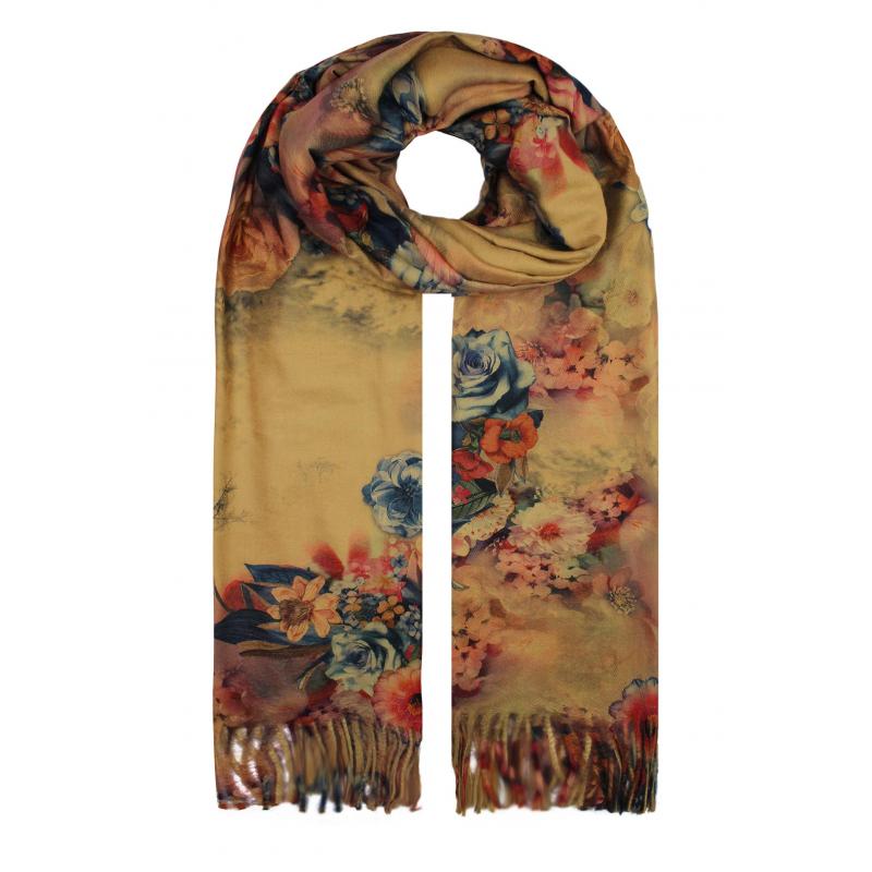 SF19138-134 Vibrant Florals Print Scarf with Tassels