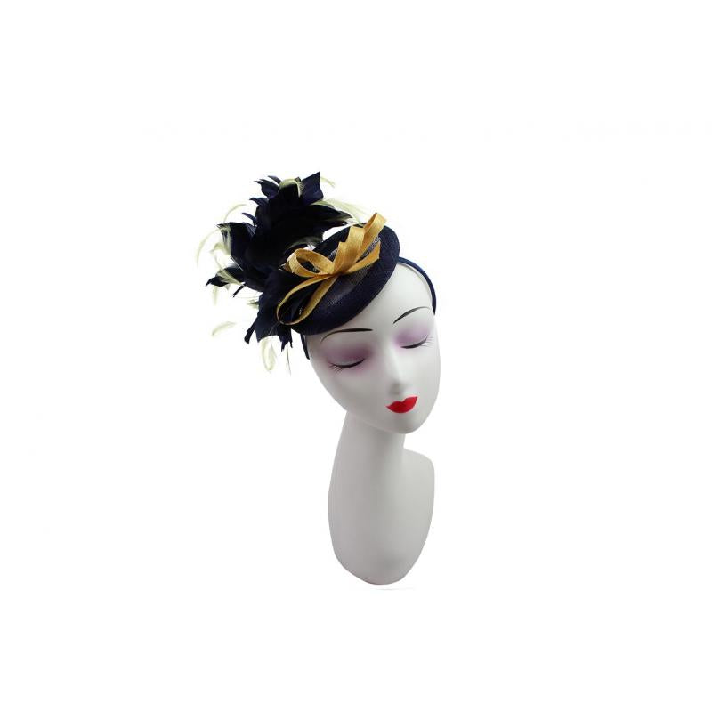 FT9022-009 Contrast Colour Fascinator with Synthetic Feathers & Sinamay Disc