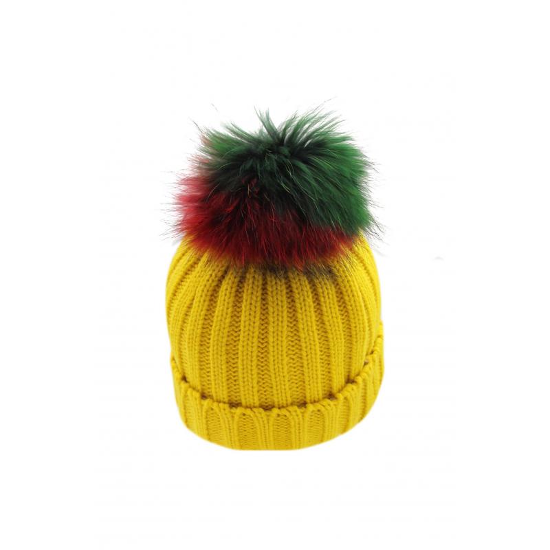 AB-C Acrylic Hat with Multicolour Large Pom Pom