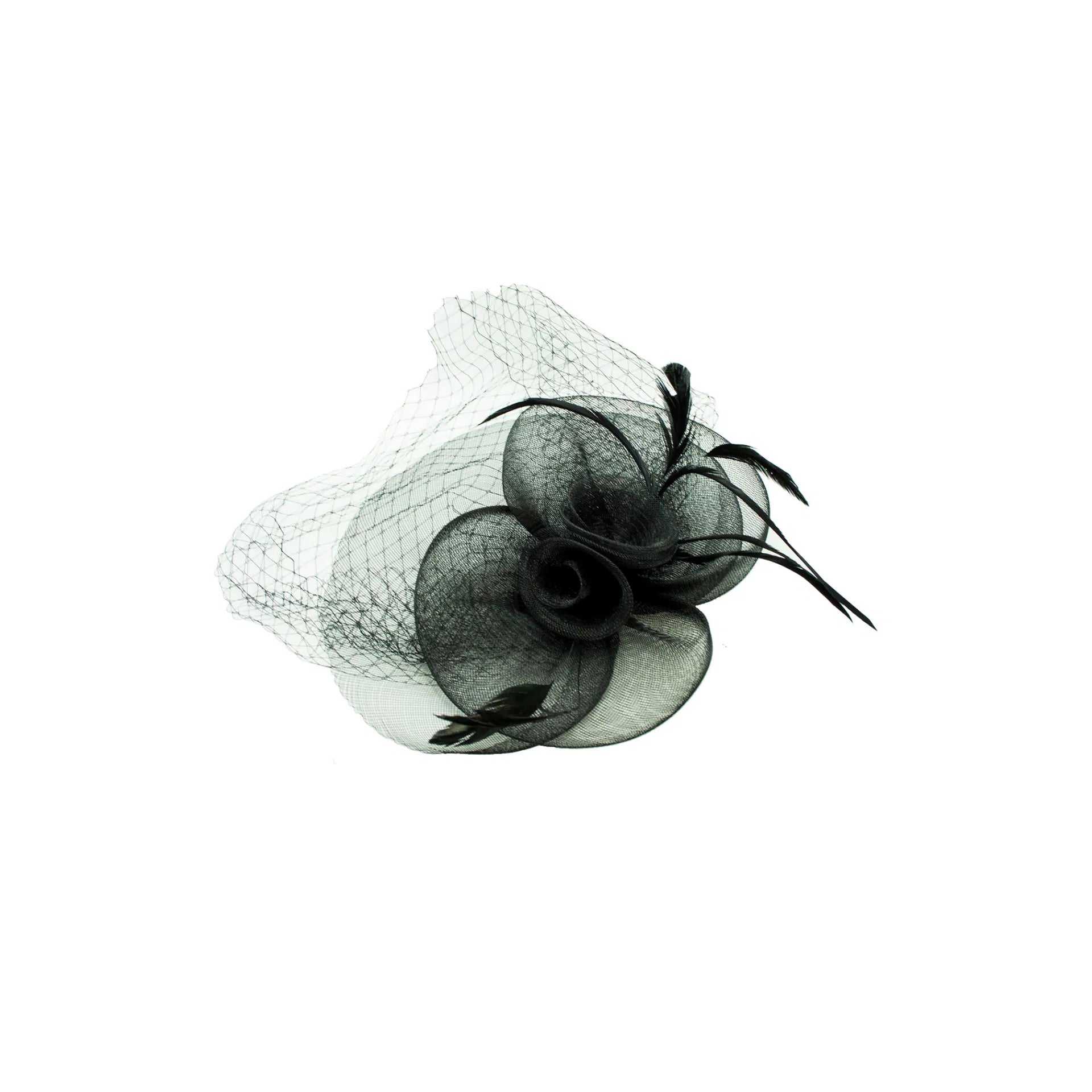 MA136-052 Round Flower Fascinator with Veil & Popping Feather