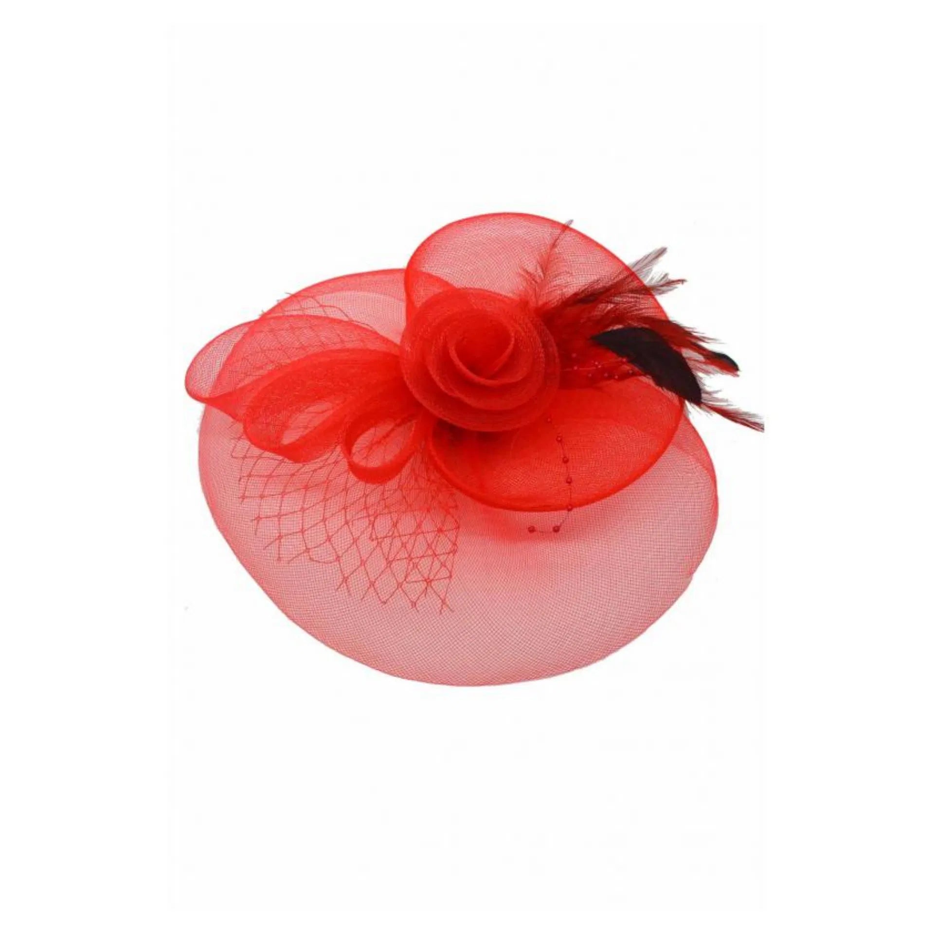 MA136-054 Gauze Flower Fascinator with Veil and Popping Feathers