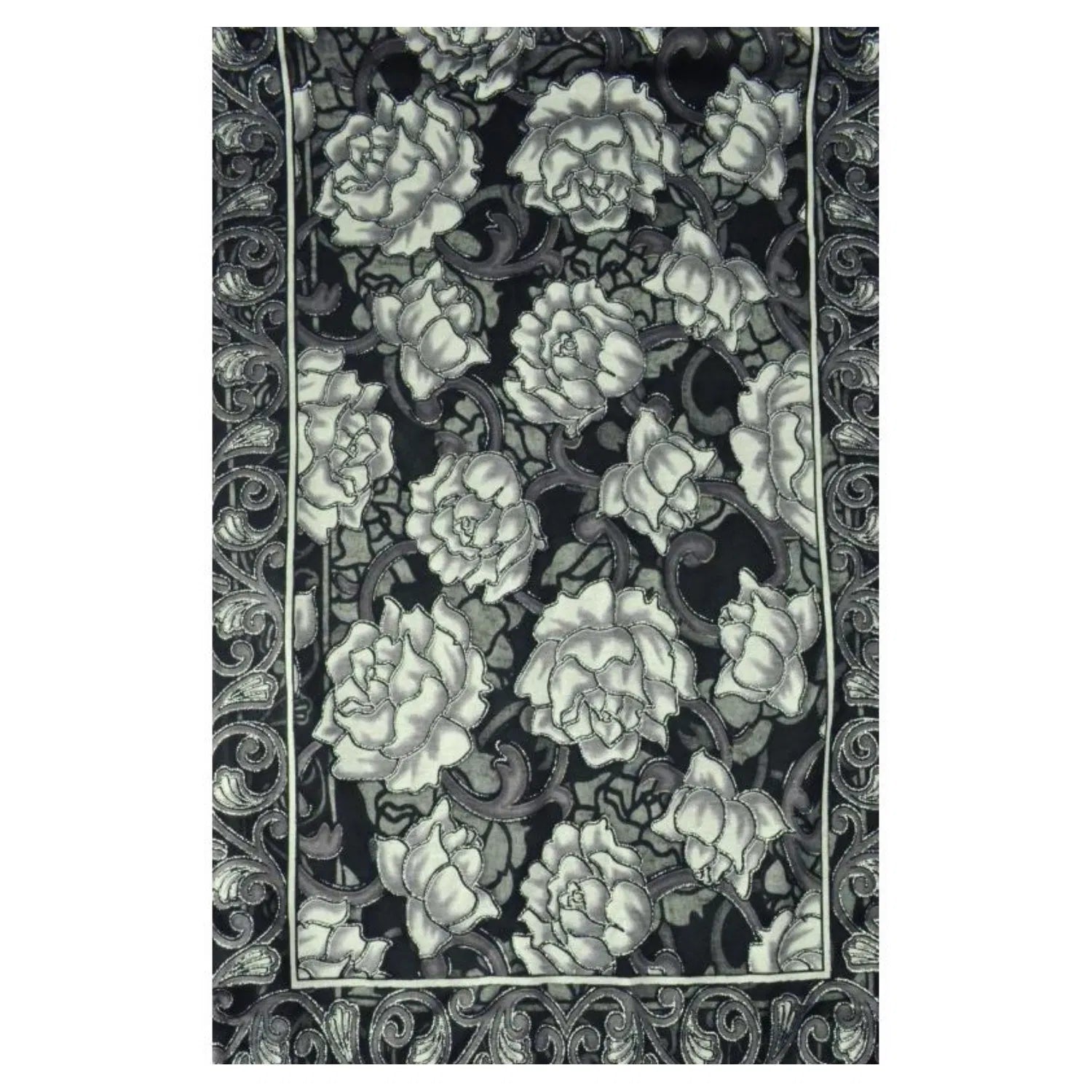 YH-5 Large Floral Pattern Scarf with Glittery Trimmings