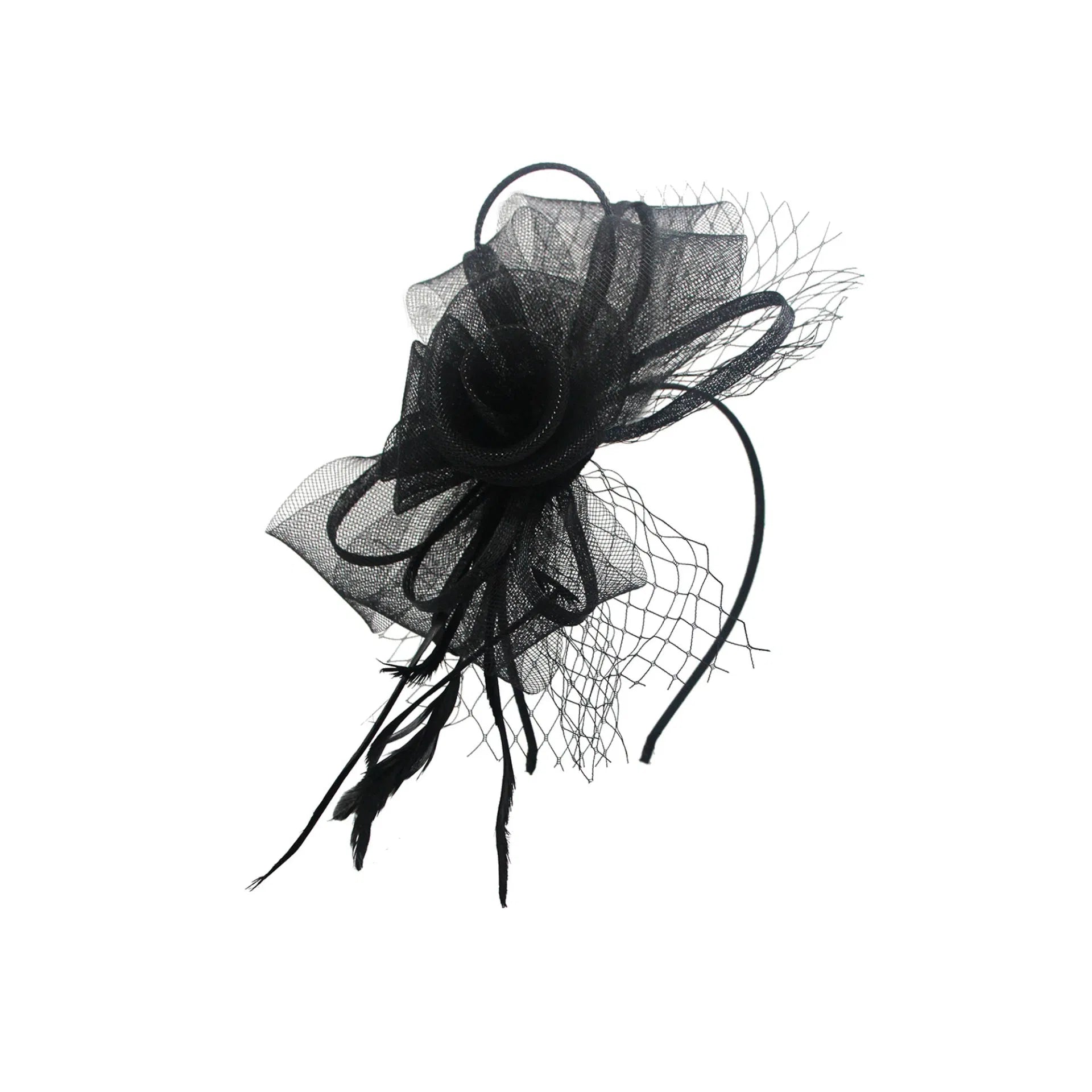 MX1748-3 Double Flower Gauze Fascinator with A Butterfly Bow and Feathers