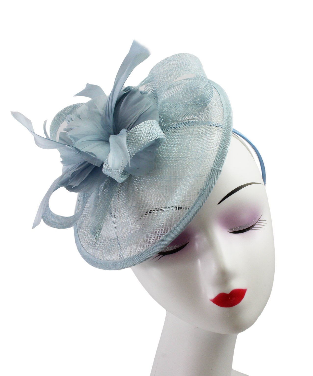 FT9022-016 Sinamay Hatinator with Spiral Ribbon and Feather Flower