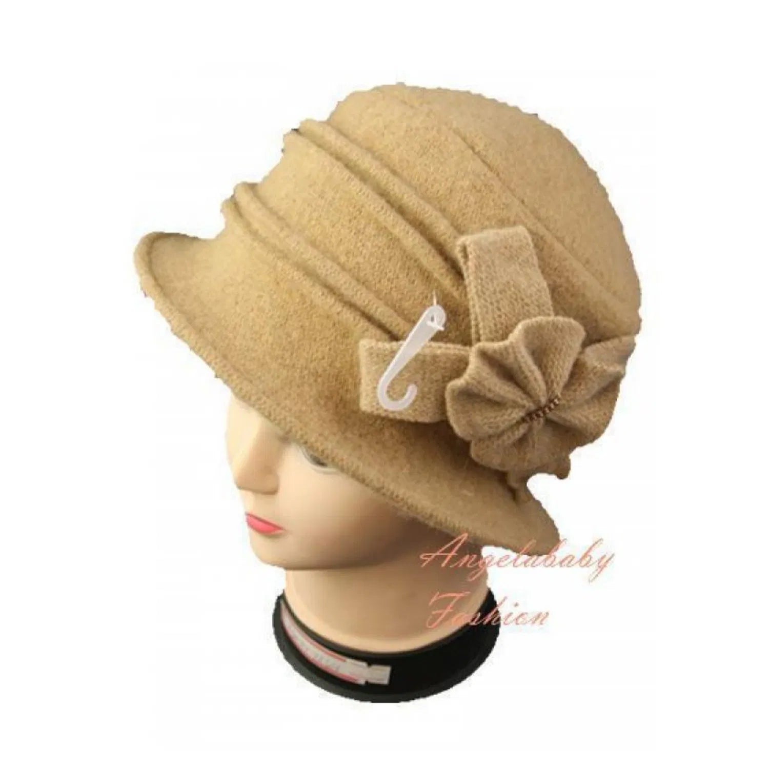 YJ034-72301 Wool Blend Cloche Hat with Bow Accent