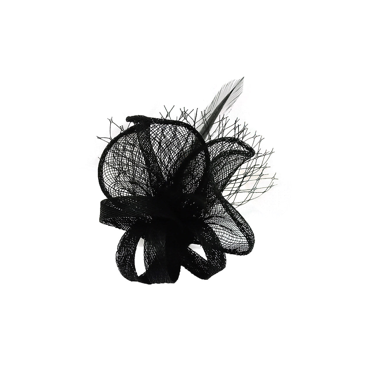 FT9075-012 Sinamay Wavy Fascinator with Loops and Mesh