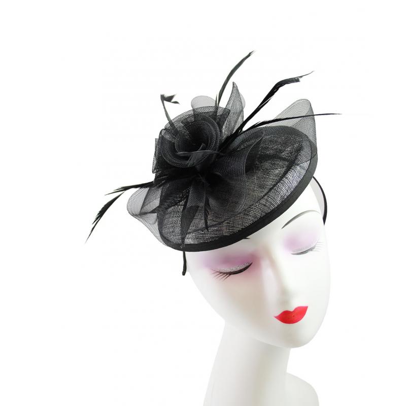 FT9014-017 Floral Sinamay Disc Fascinator with Feathers