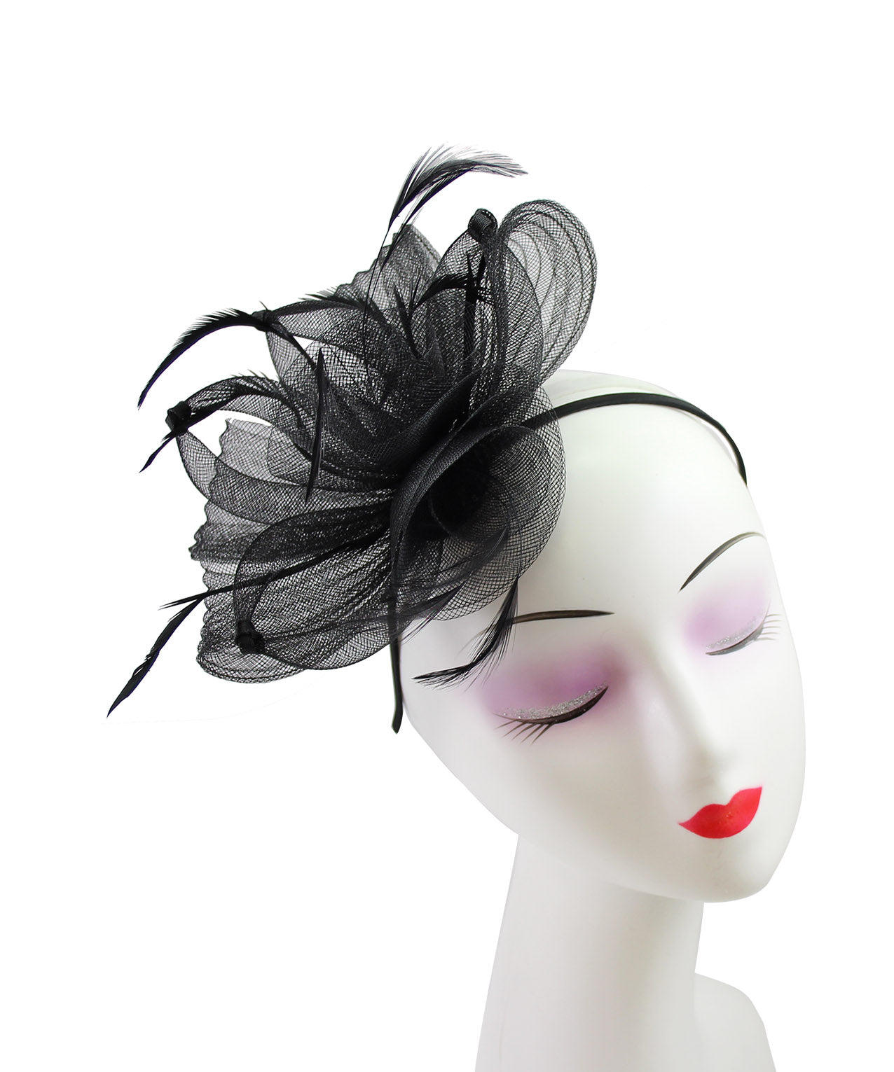 FT906-009 Crin Flower Fascinator with Curled Feathers