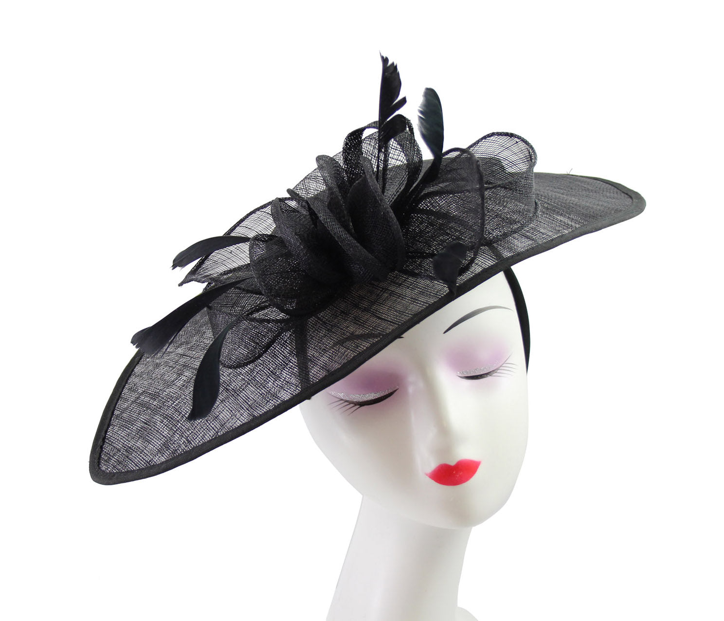 FT9038-019 Large Sinamay Hatinator with Curved Hoops and Feathers
