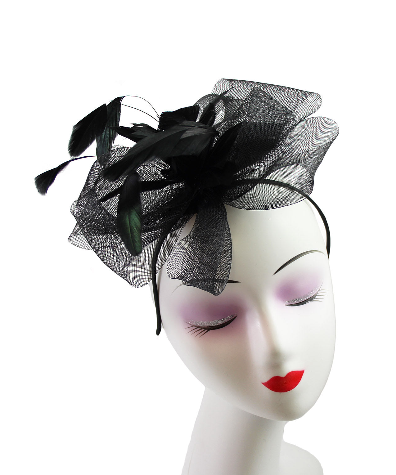 FT9065-011  Feather Flower Fascinator with Synthetic Curls