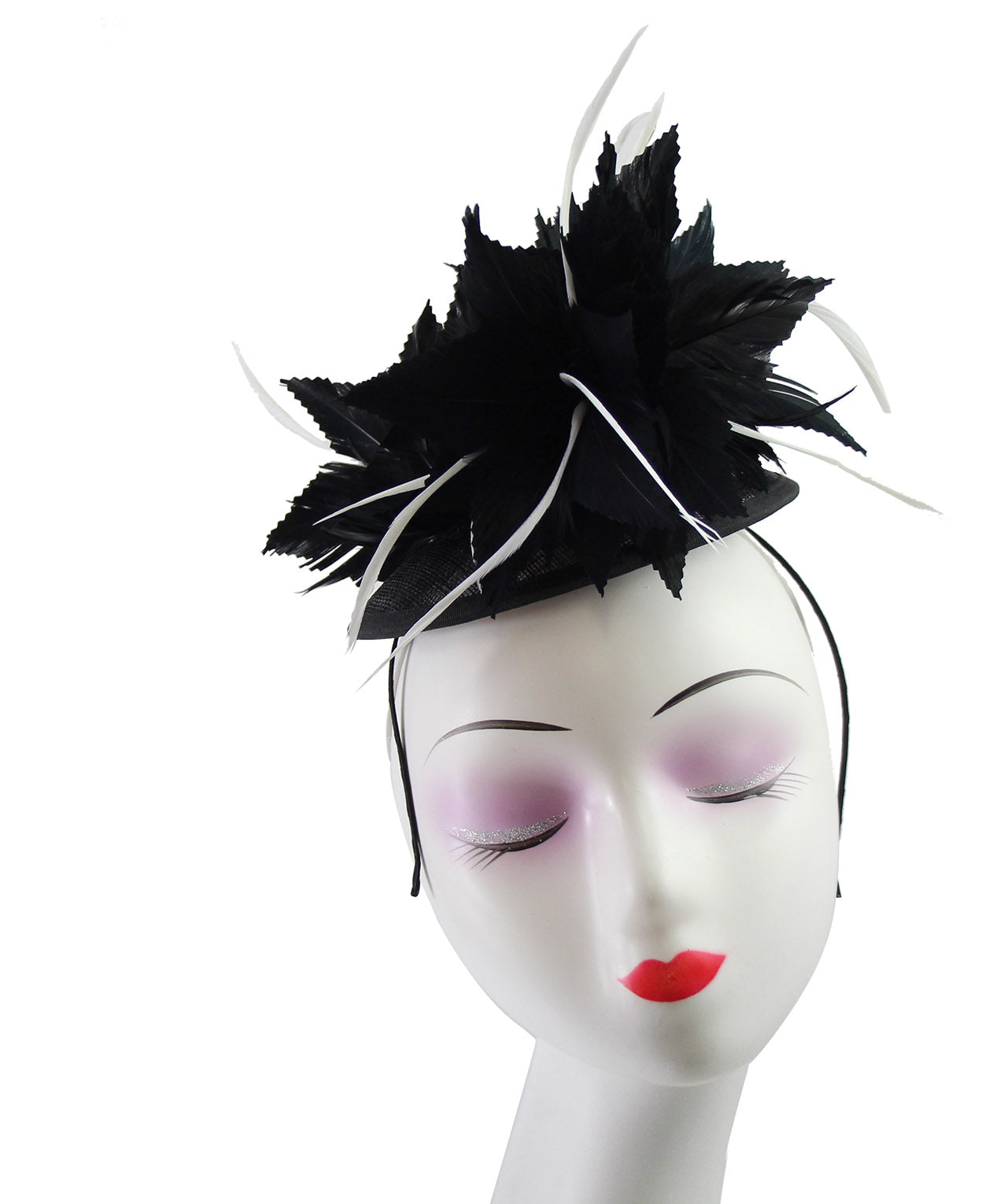 FT9268-003 Bendable Real Feather Flower Fascinator with a Sinamay Disc