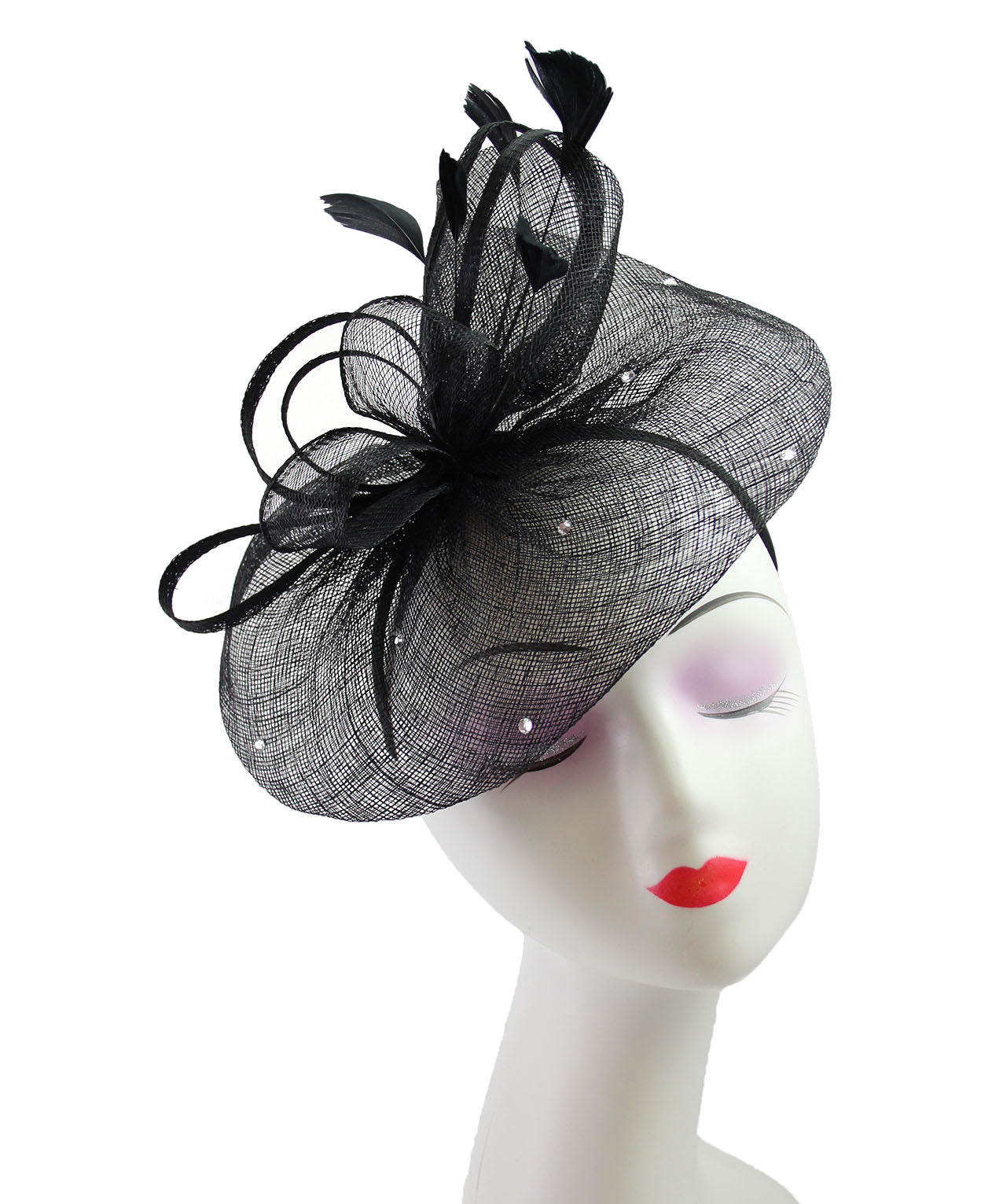 FT9020-004 Sinamay Fascinator with Diamonds and Real Feather