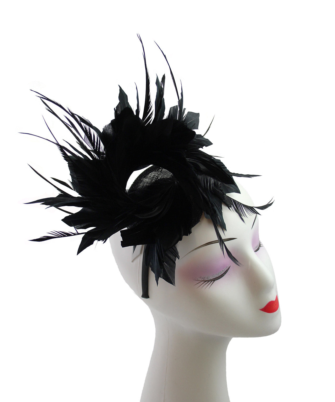 FT9022-008 Disc Fascinator with large and Bendable Feather Flower