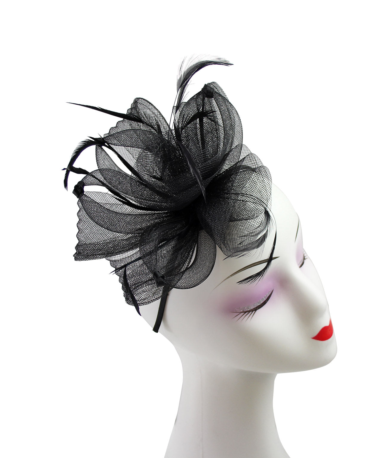 FT906-009 Crin Flower Fascinator with Curled Feathers