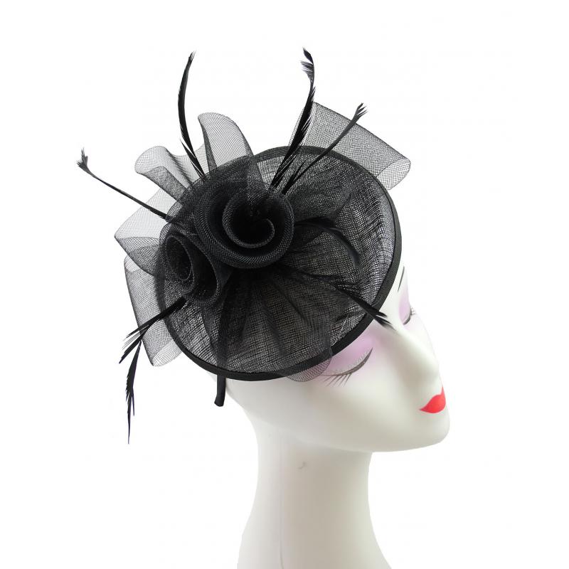 FT9014-017 Floral Sinamay Disc Fascinator with Feathers