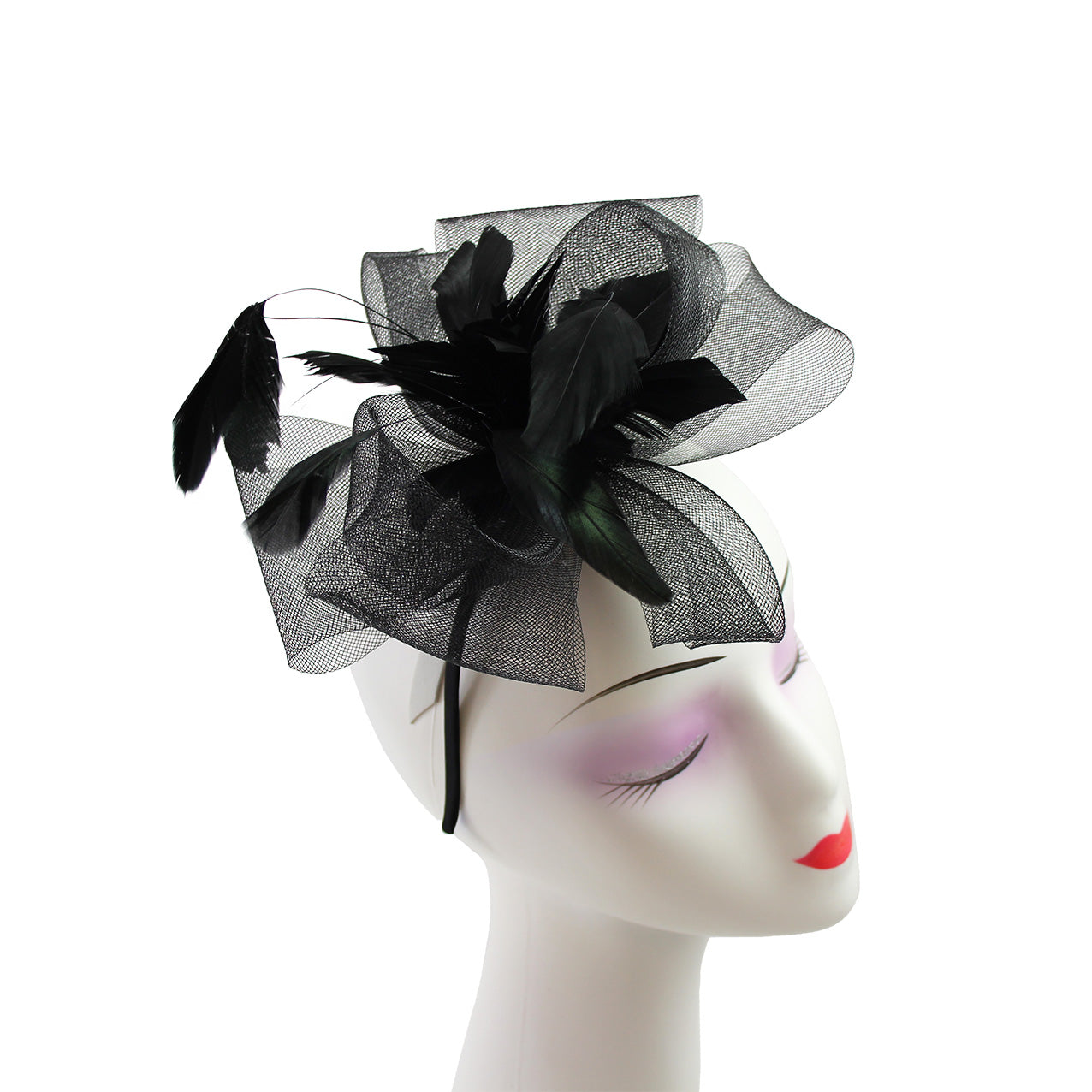 FT9065-011  Feather Flower Fascinator with Synthetic Curls