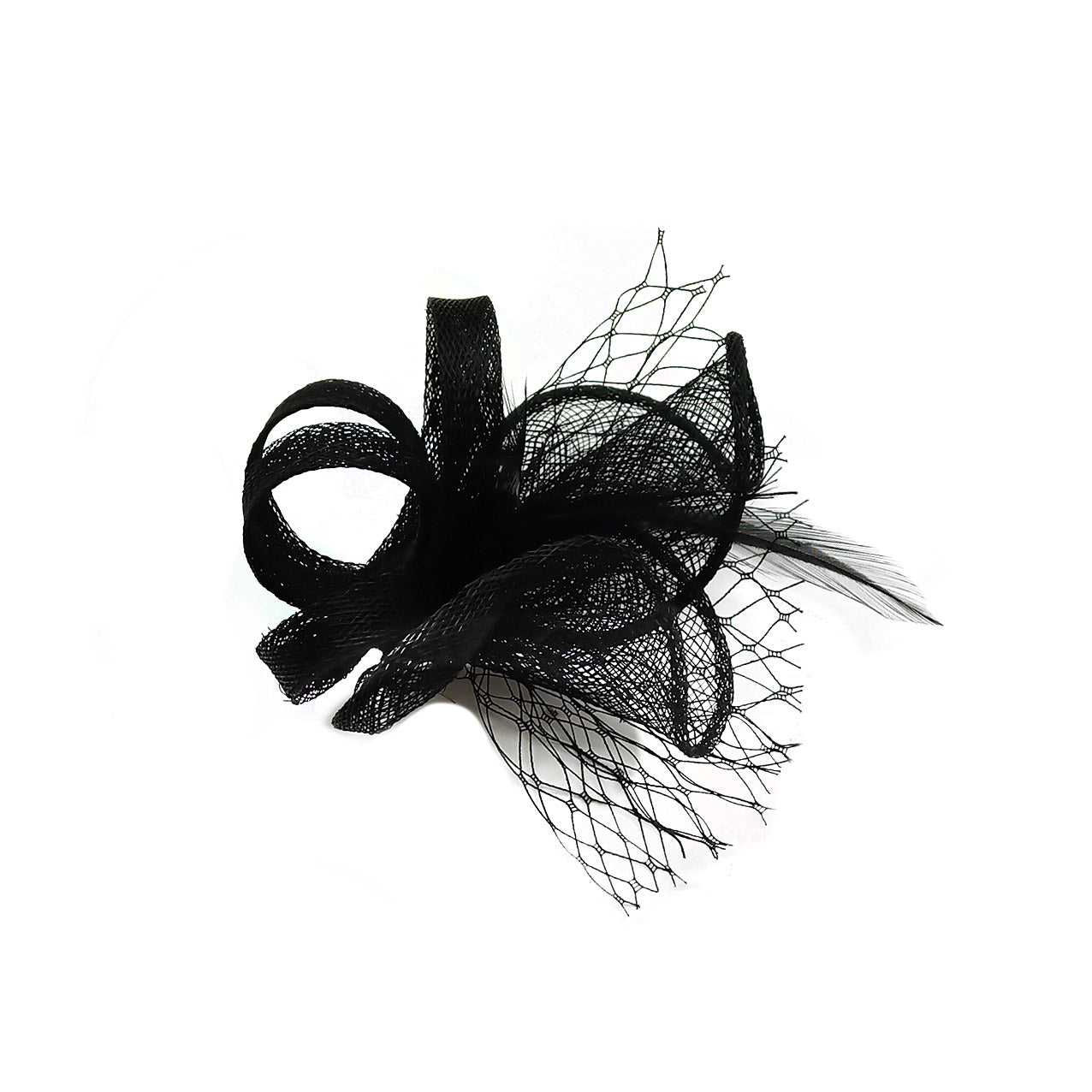 FT9075-012 Sinamay Wavy Fascinator with Loops and Mesh