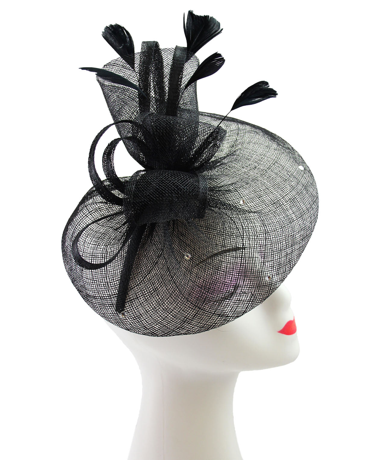 FT9020-004 Sinamay Fascinator with Diamonds and Real Feather