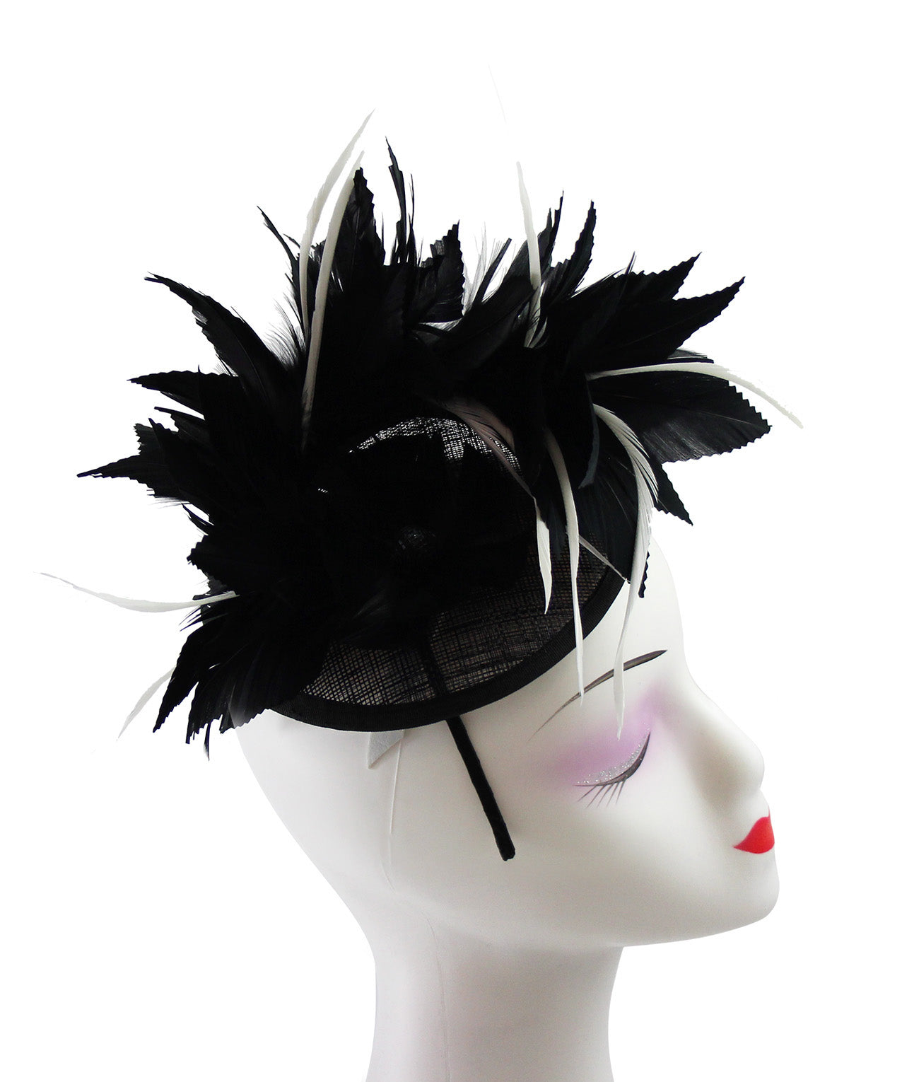 FT9268-003 Bendable Real Feather Flower Fascinator with a Sinamay Disc