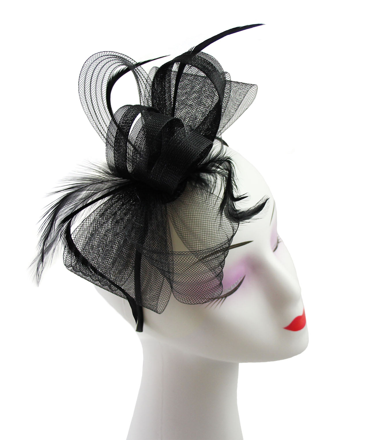 FT9048-010 Bow Fascinator with Synthetic Loops and Curled Feathers