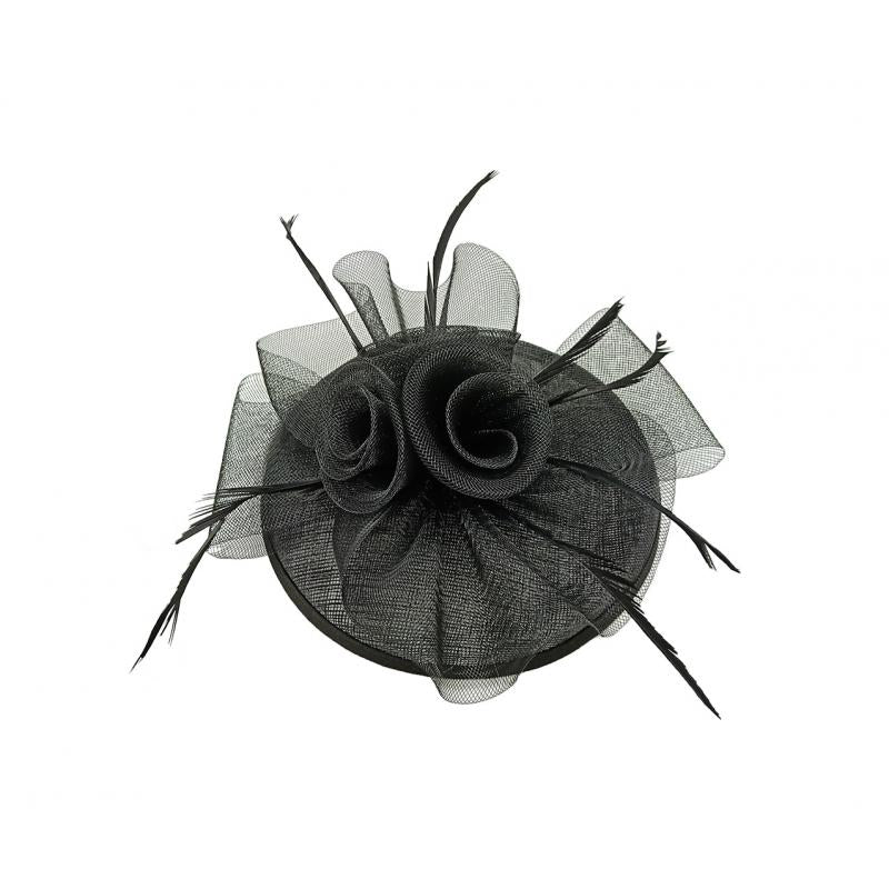 FT9014-017 Floral Sinamay Disc Fascinator with Feathers