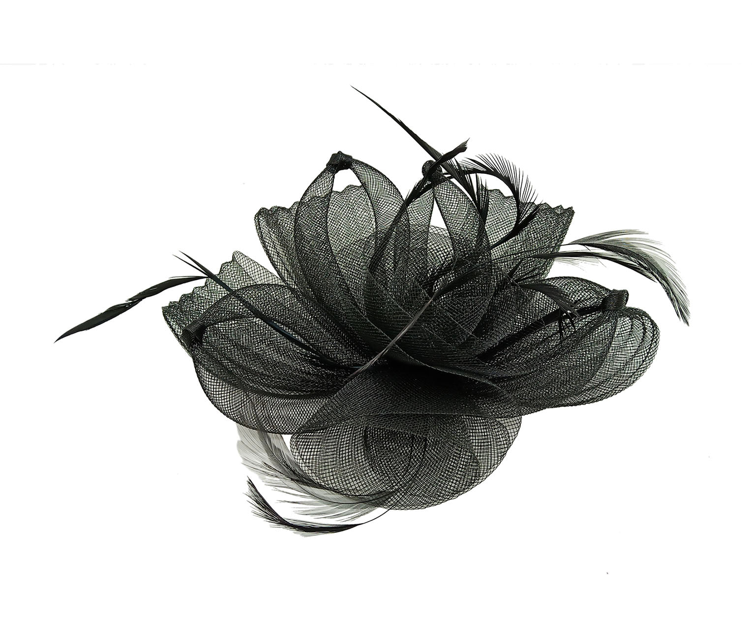 FT906-009 Crin Flower Fascinator with Curled Feathers