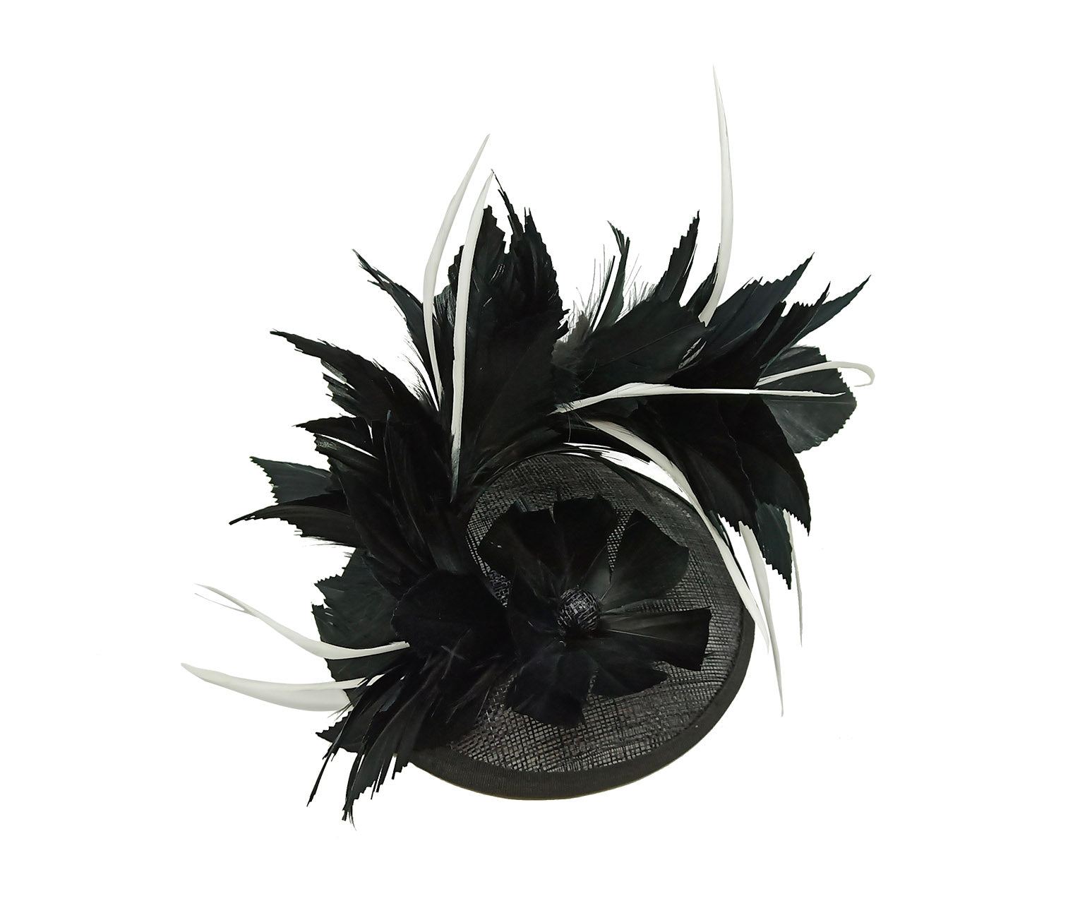 FT9268-003 Bendable Real Feather Flower Fascinator with a Sinamay Disc