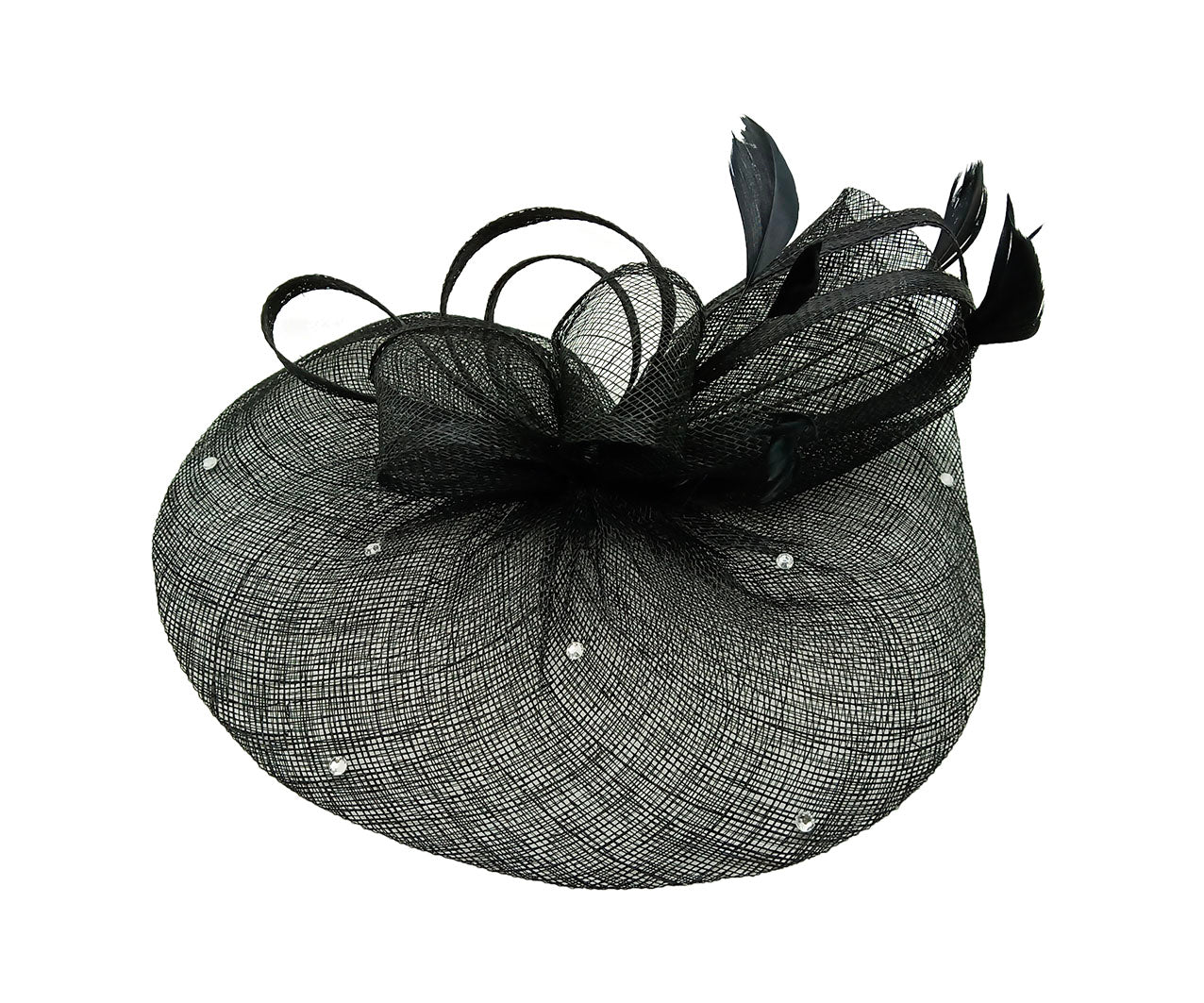 FT9020-004 Sinamay Fascinator with Diamonds and Real Feather