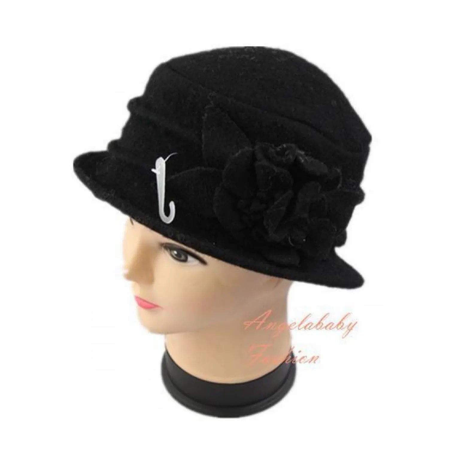 YJ034-72303 Wool Mix Cloche Hat with Flower Detail