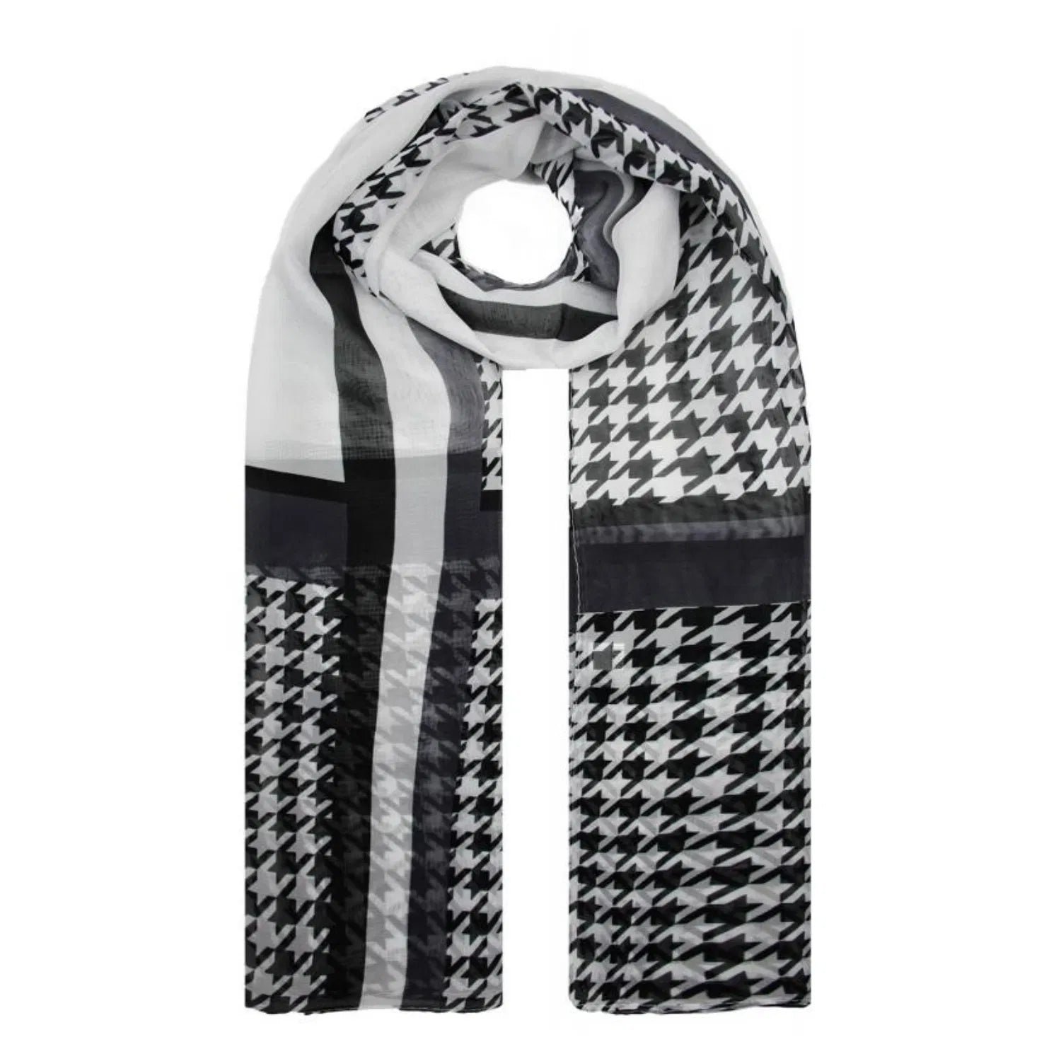 SF2033-201 Chiffon Scarf with Monochrome Pattern and Stripes