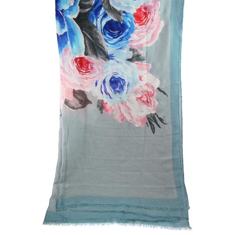 SF19110-044 Soft Scarf with Rose Flower Print and Glitters