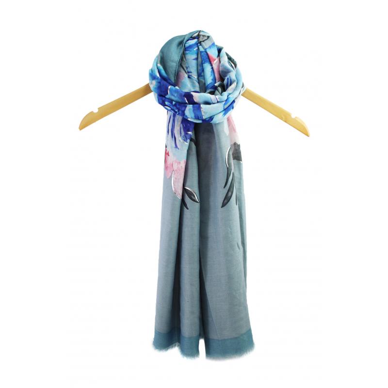 SF19110-044 Soft Scarf with Rose Flower Print and Glitters