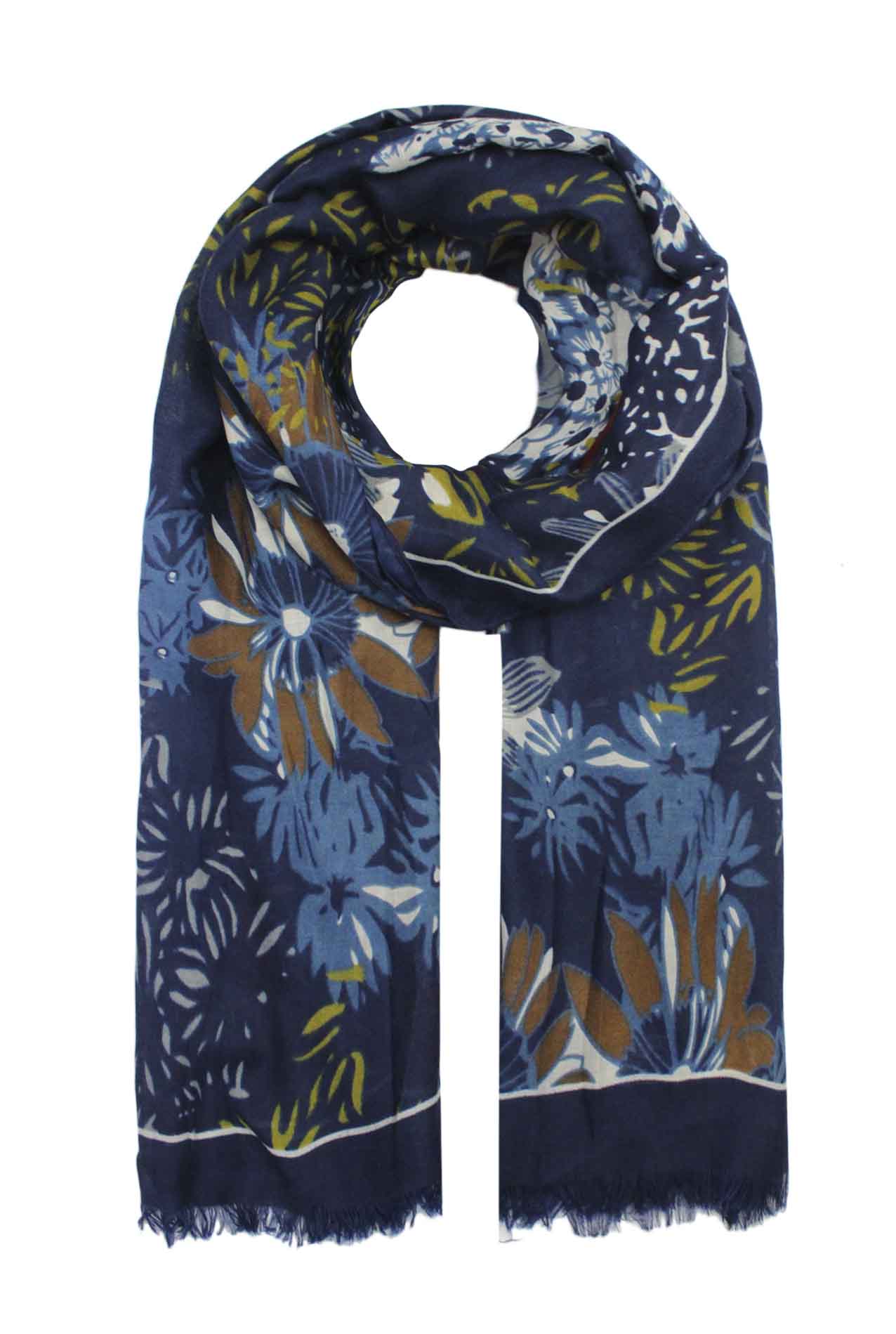 AB1792-146 Flower Print Multicolour Cotton Blend Scarf