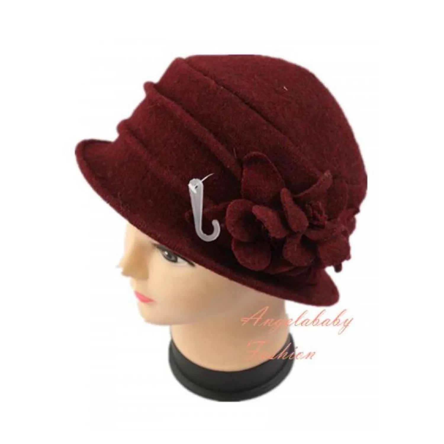 YJ034-72303 Wool Mix Cloche Hat with Flower Detail