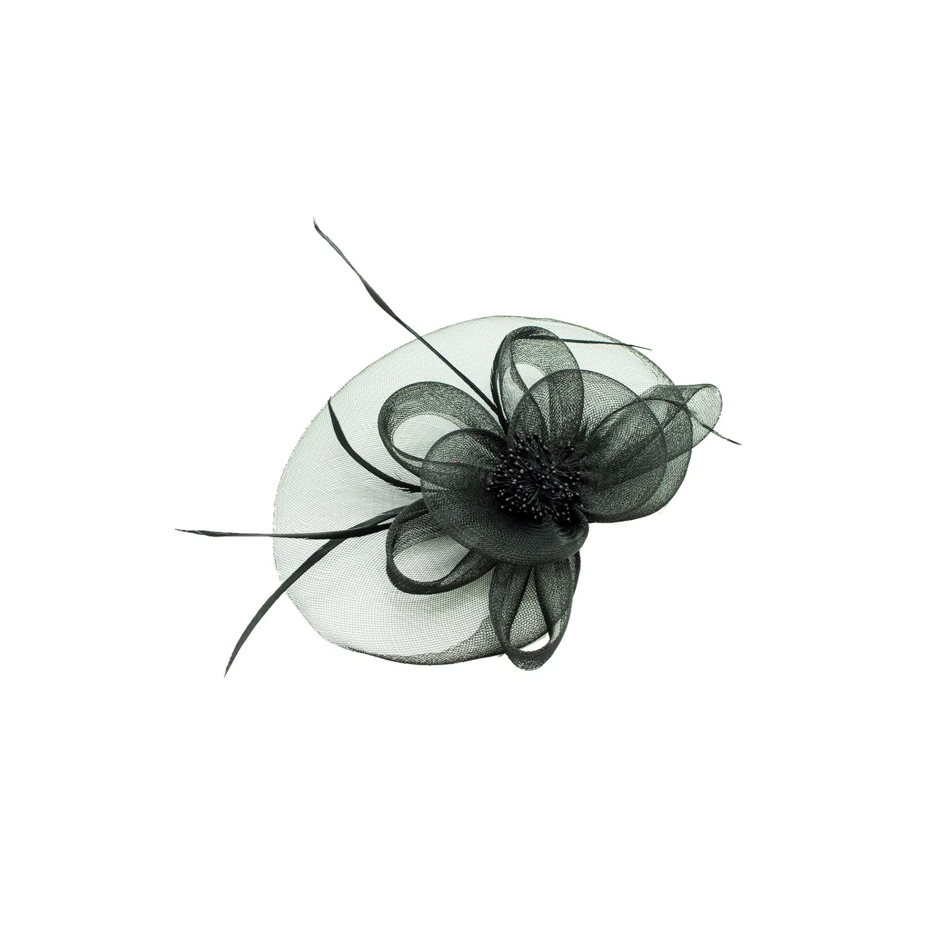 MX10-7 Gauze Poppy Flower Fascinator with Veil and Curled Feathers