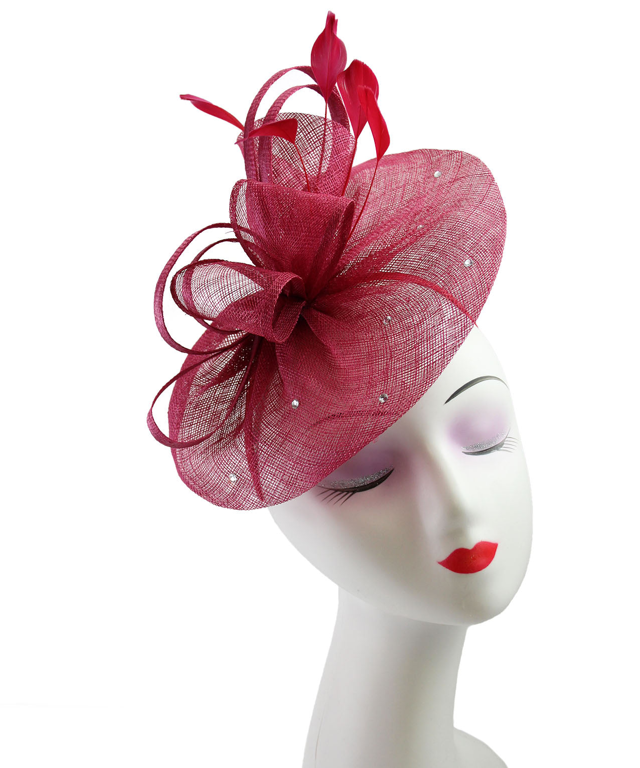 FT9020-004 Sinamay Fascinator with Diamonds and Real Feather