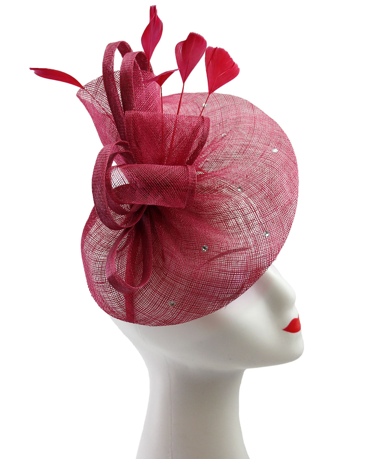 FT9020-004 Sinamay Fascinator with Diamonds and Real Feather