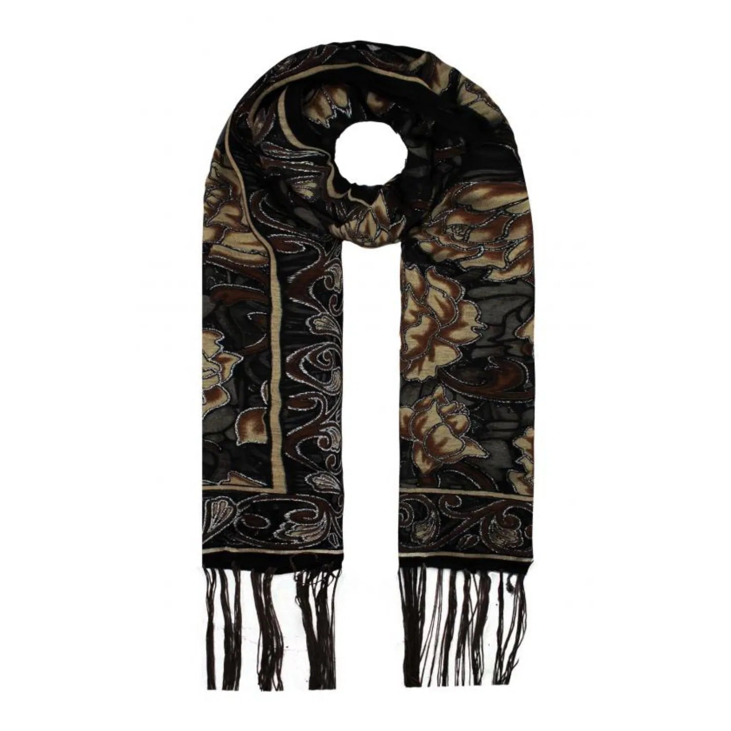 YH-5 Large Floral Pattern Scarf with Glittery Trimmings