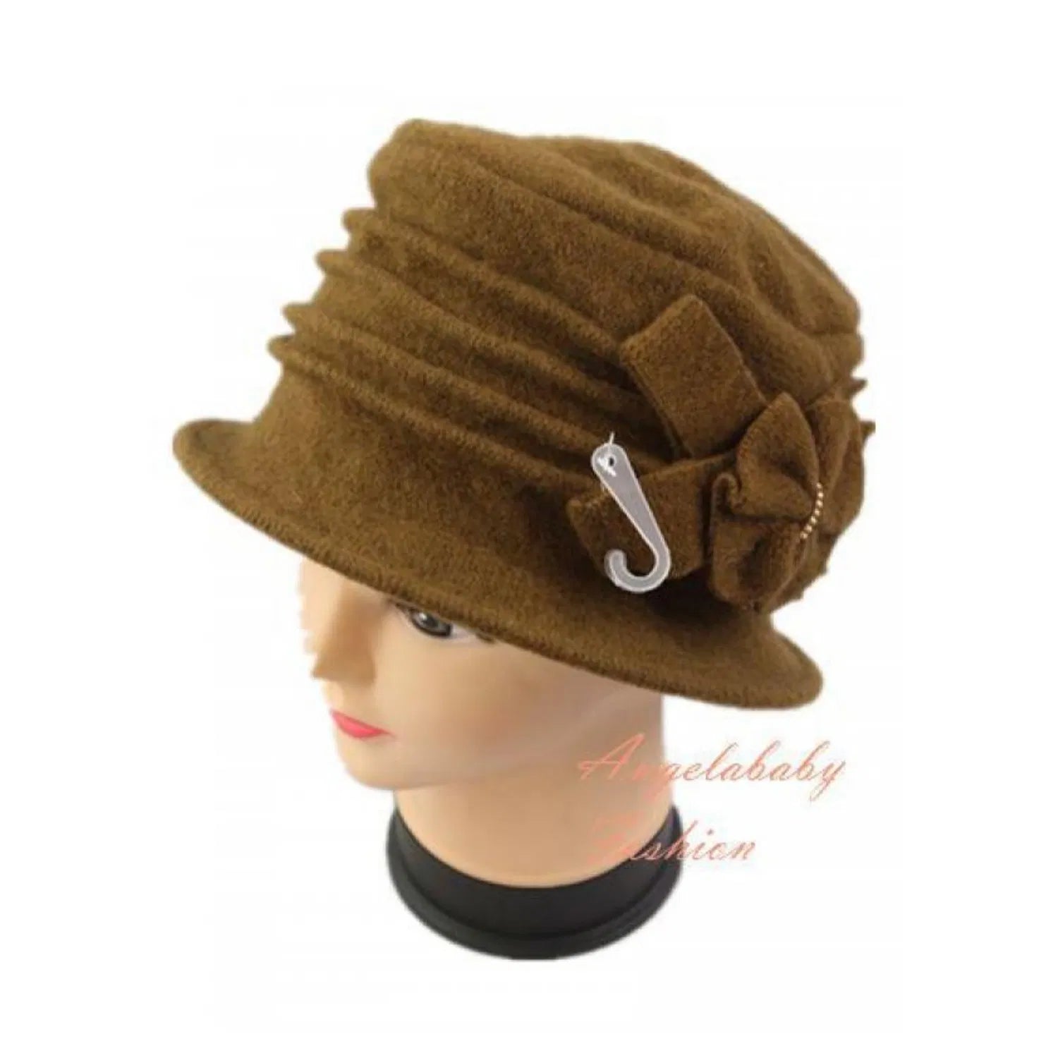 YJ034-72301 Wool Blend Cloche Hat with Bow Accent