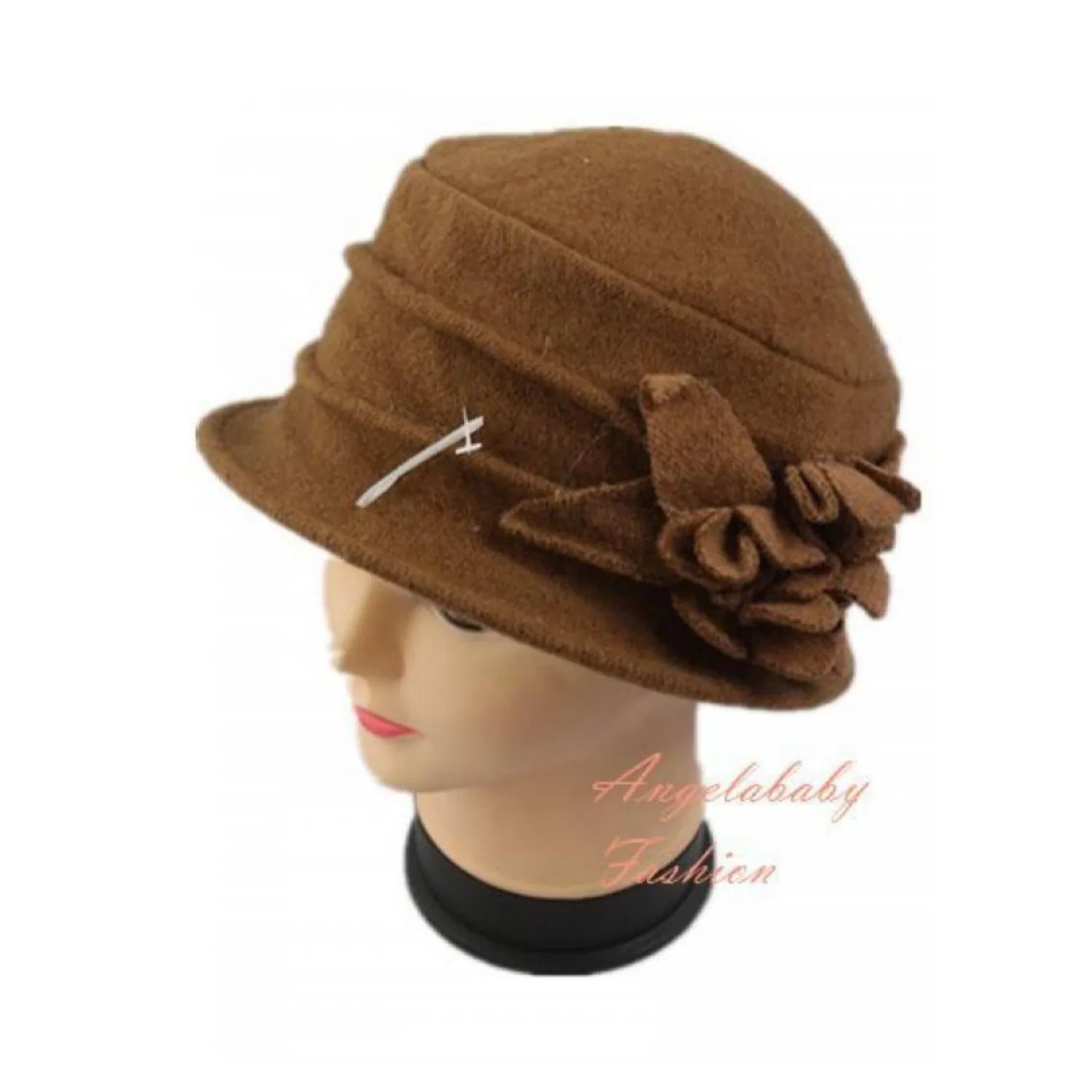 YJ034-72303 Wool Mix Cloche Hat with Flower Detail