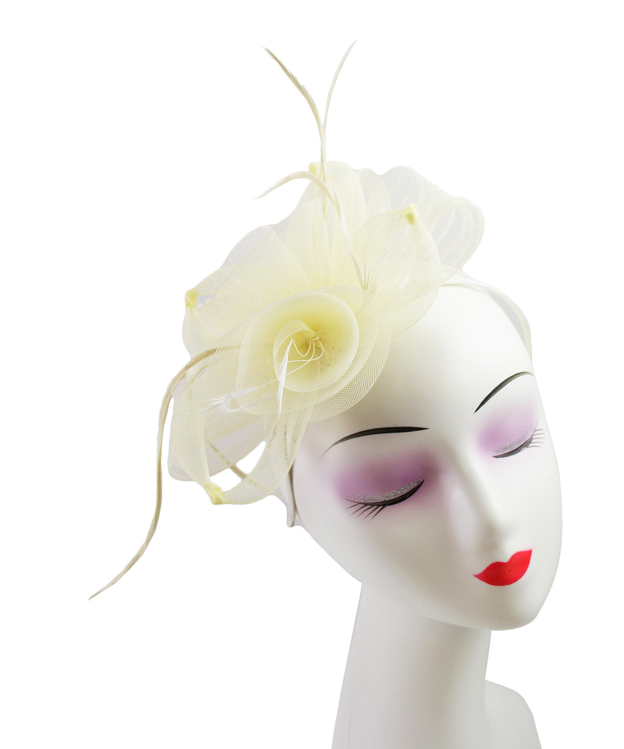 FT906-009 Crin Flower Fascinator with Curled Feathers