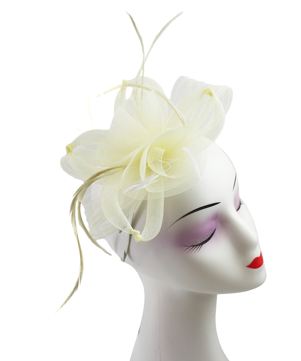 FT906-009 Crin Flower Fascinator with Curled Feathers