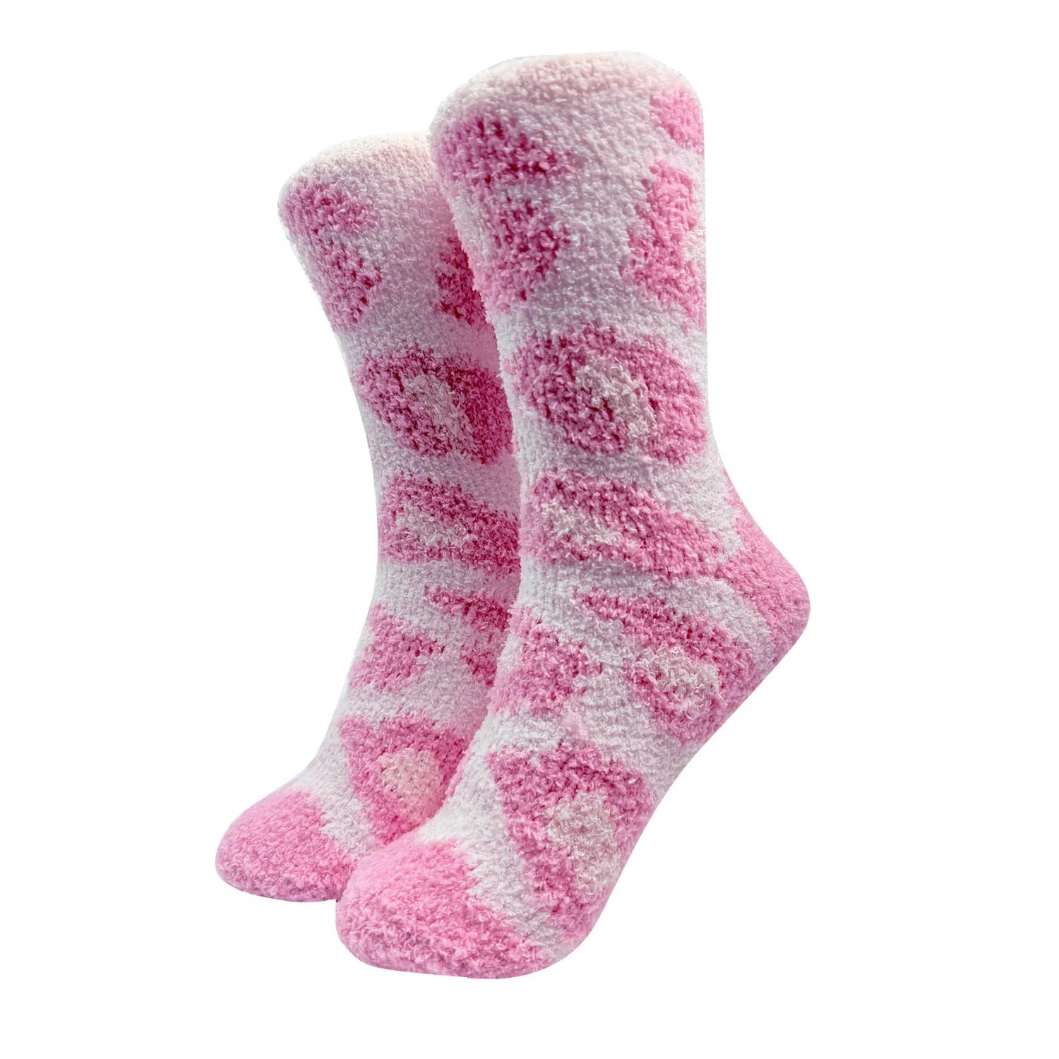 SK-33 Pink & White Leopard Print Fluffy Socks