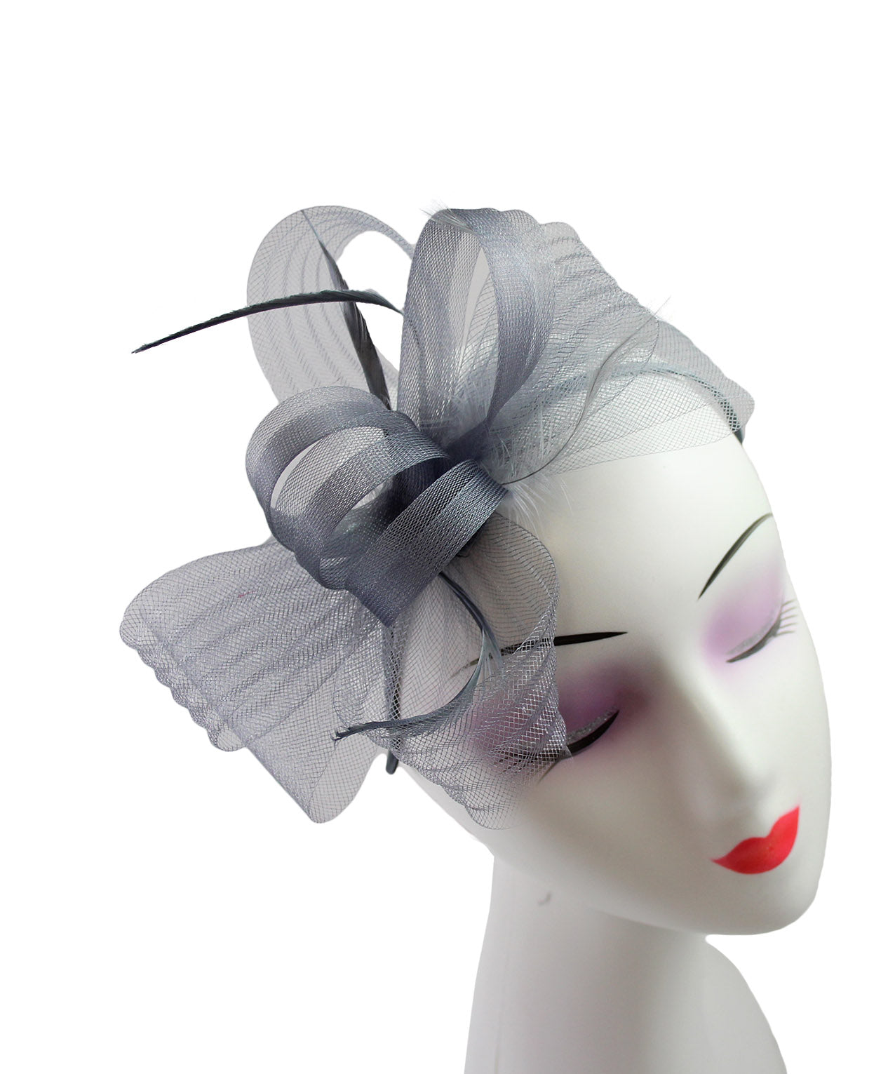 FT9048-010 Bow Fascinator with Synthetic Loops and Curled Feathers