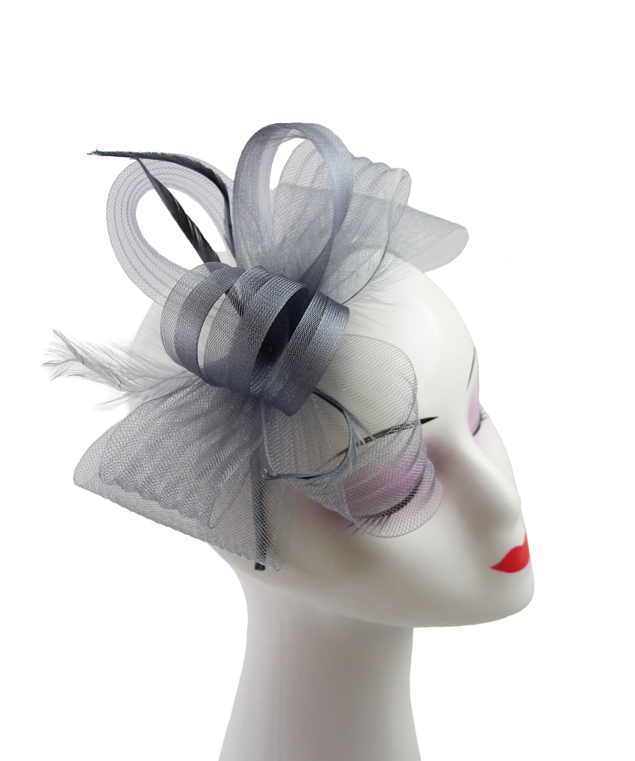 FT9048-010 Bow Fascinator with Synthetic Loops and Curled Feathers