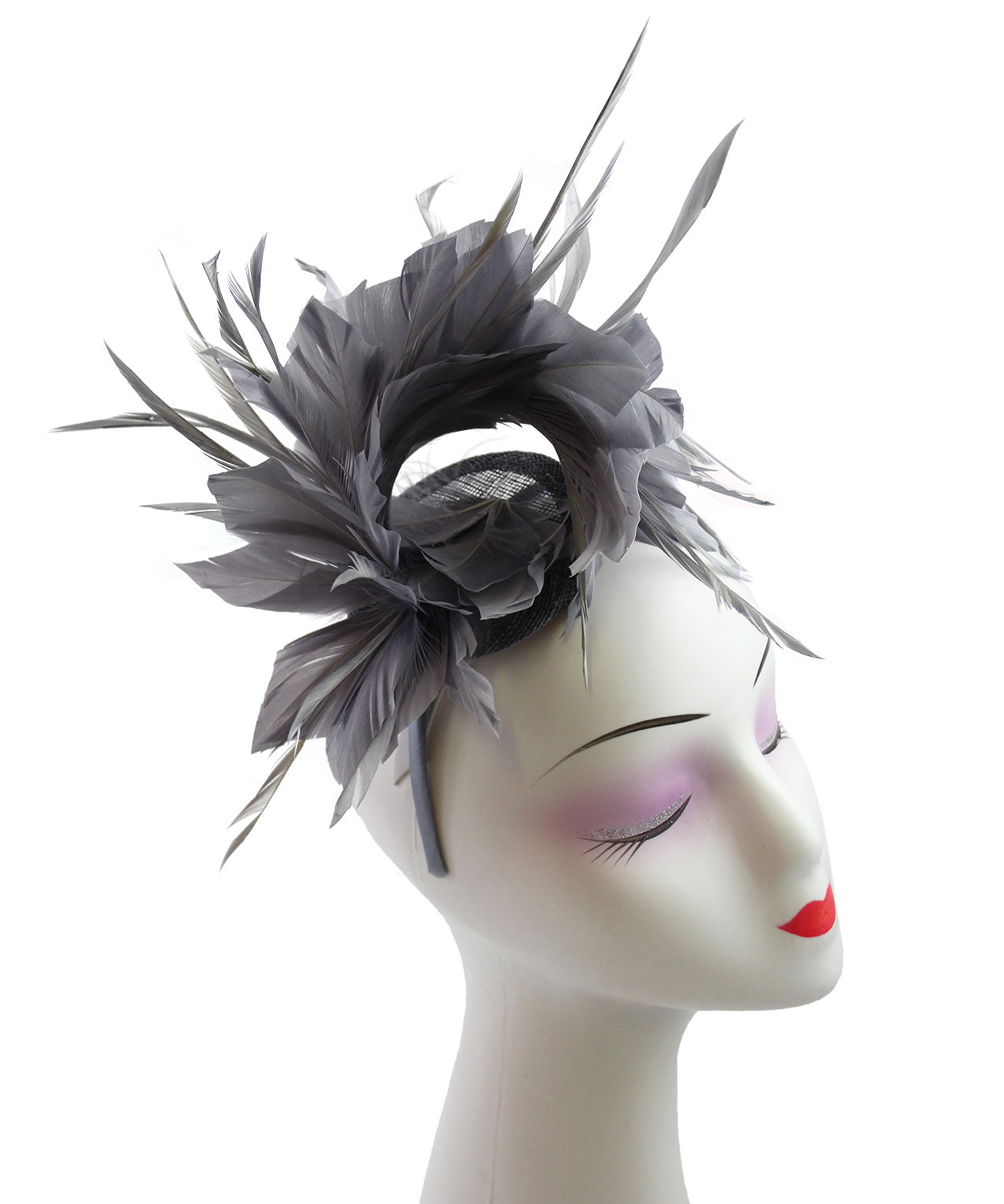 FT9022-008 Disc Fascinator with large and Bendable Feather Flower