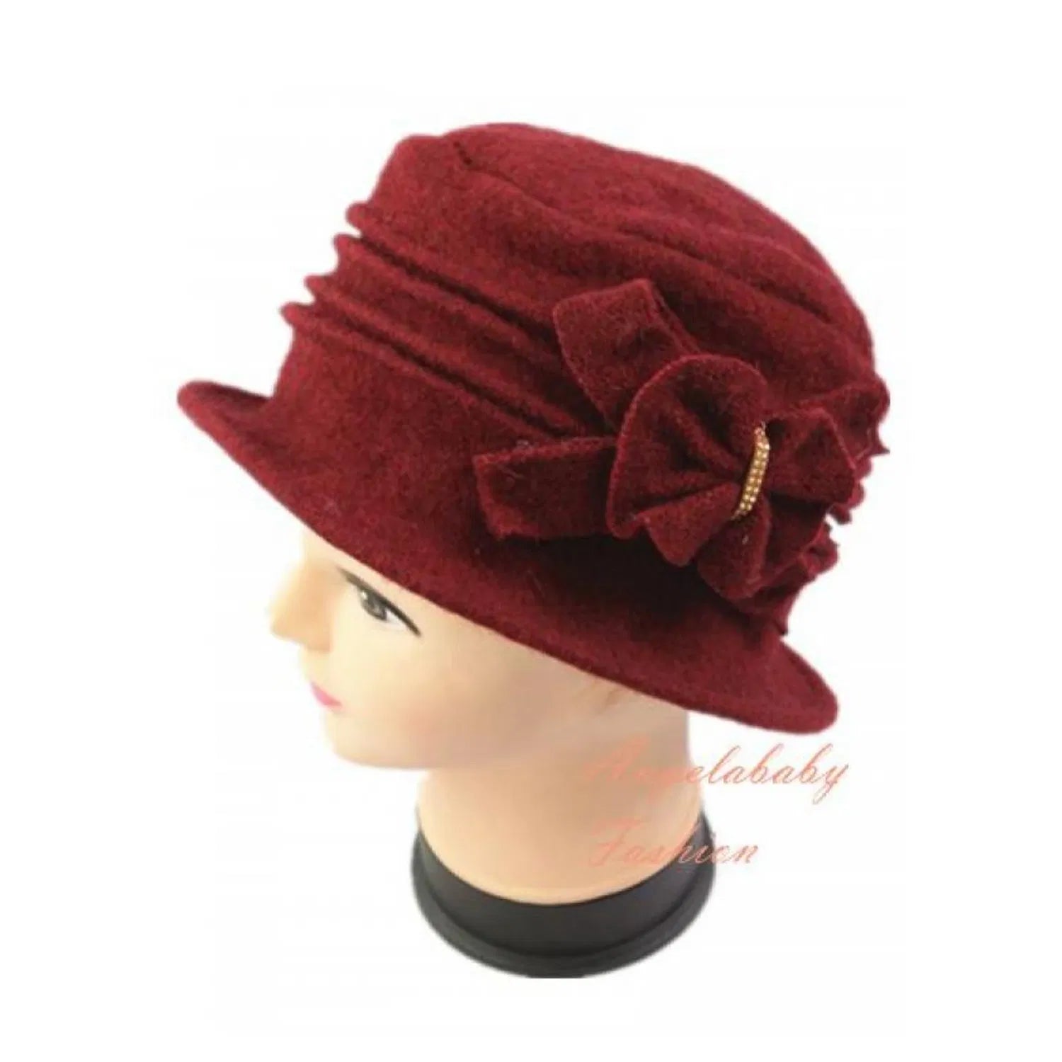 YJ034-72301 Wool Blend Cloche Hat with Bow Accent