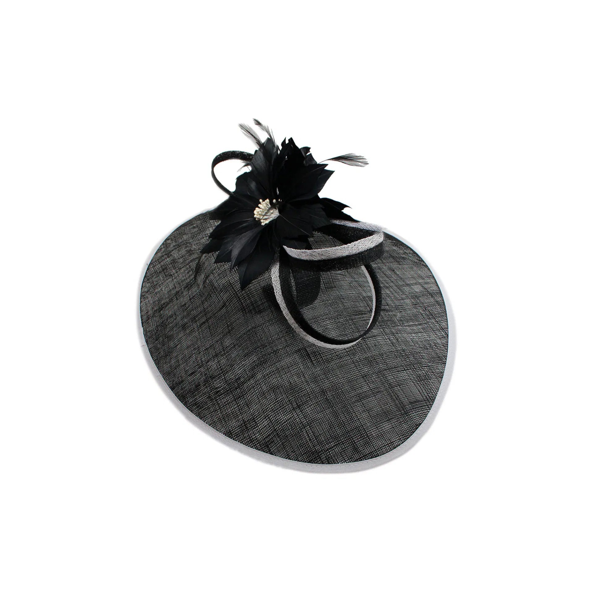 WF1739-5 Feather Flower Fascinator with Sinamay Saucer Base